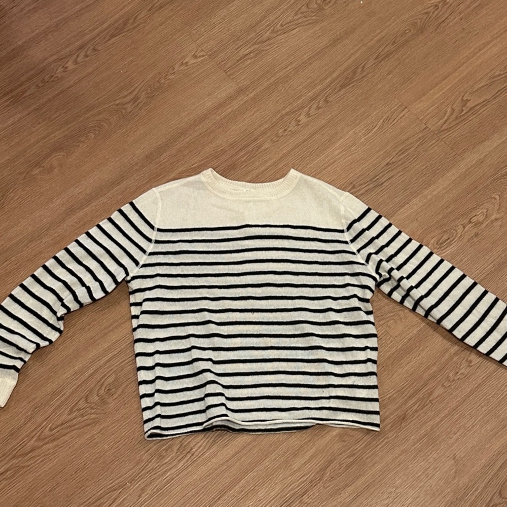 Reformation Black and Cream Striped Cashmere Sweater